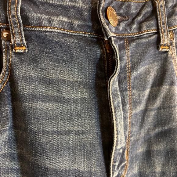 AMERICAN EAGLE Sz 14 Jeans High Rise Slim Flare Mid-Wash Wiskering Stretch - Picture 4 of 13